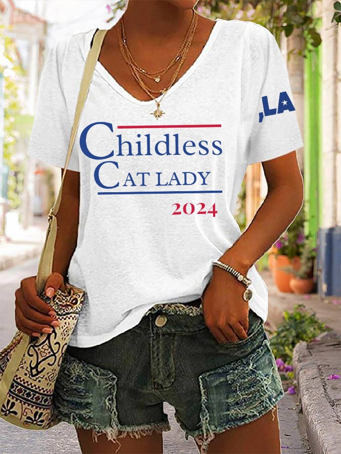 Women's Childless Cat Lady V-Neck Tee