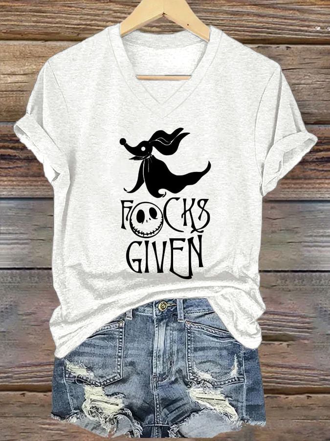 Women's Halloween Zero Fucks Given Printed Casual T-Shirts