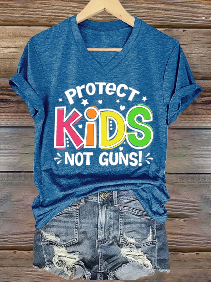 Protect Kids Not Guns Casual V Neck T-Shirt