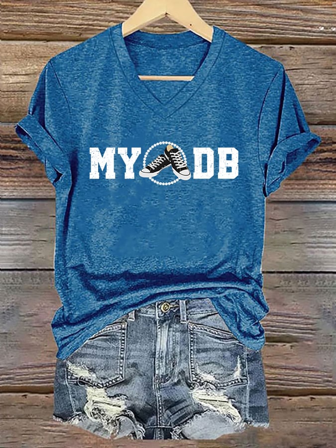 Women's MYODB Sneakers & Pearls Printed V-Neck T-Shirt