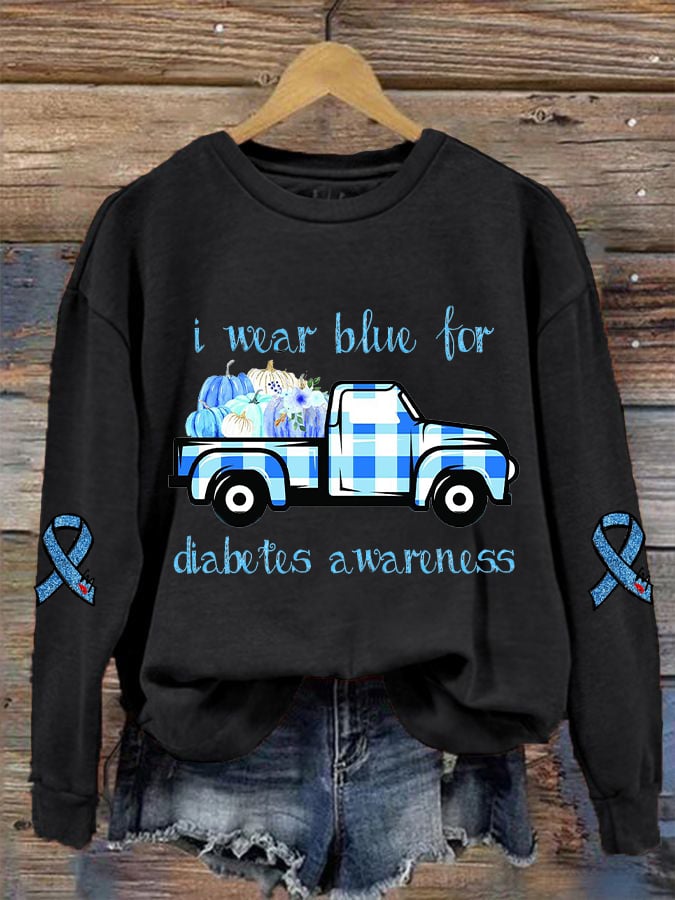 Women's Diabetes Awareness In November We Wear Blue Printed Sweatshirt