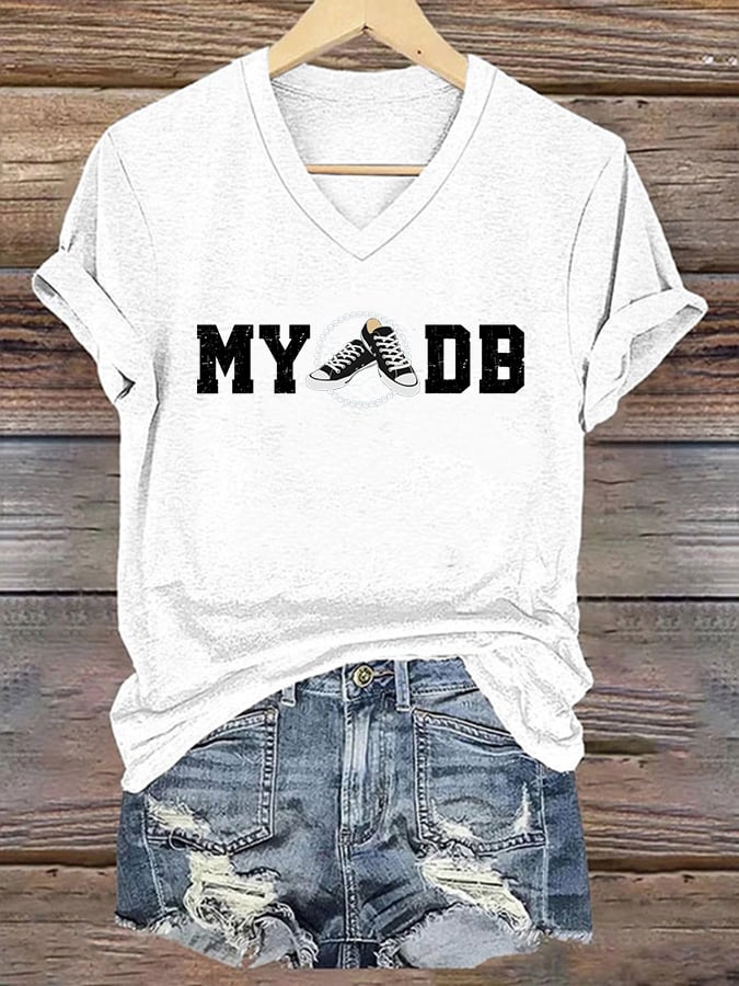 Women's MYODB Sneakers & Pearls Printed V-Neck T-Shirt