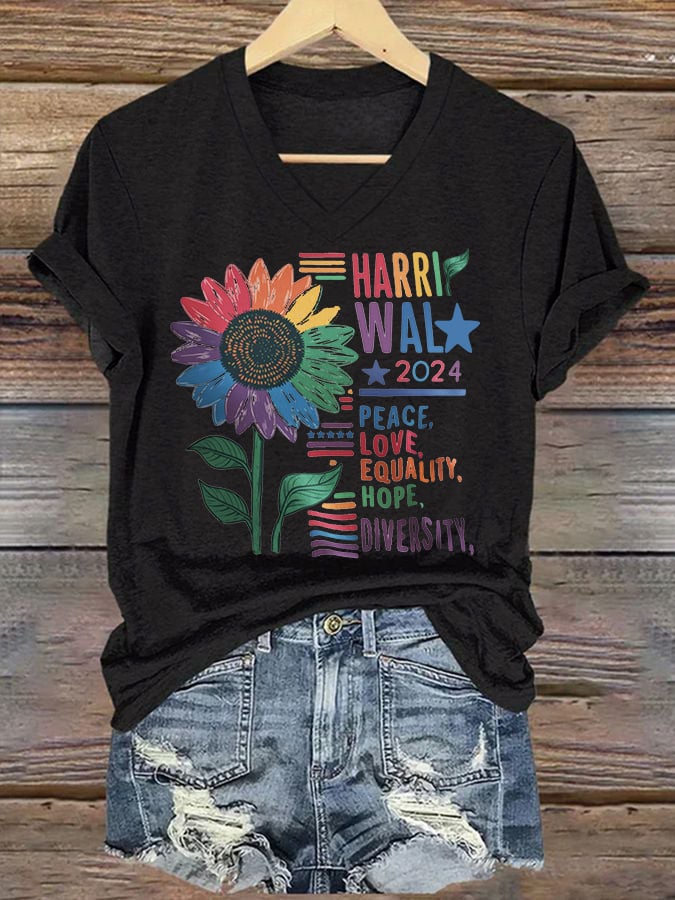Women'S Peace Love Equality Hope Diversity Print T-Shirts