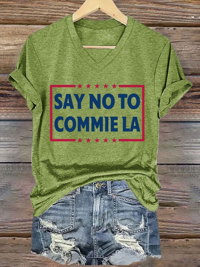 Women's Say No To Commie La Print Casual T-Shirt