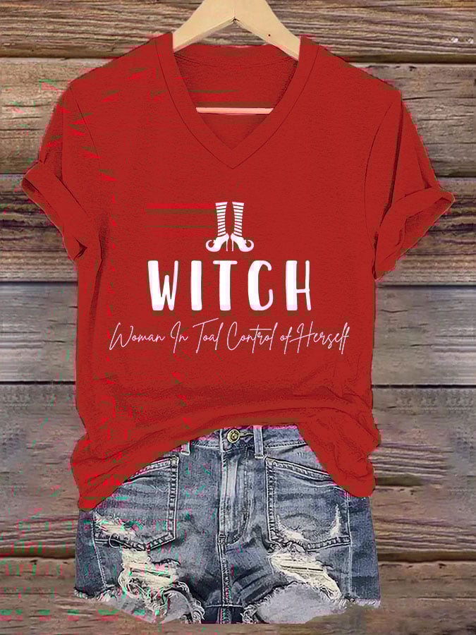 Women's Witch-Woman In Total Control Herself Print T-Shirt