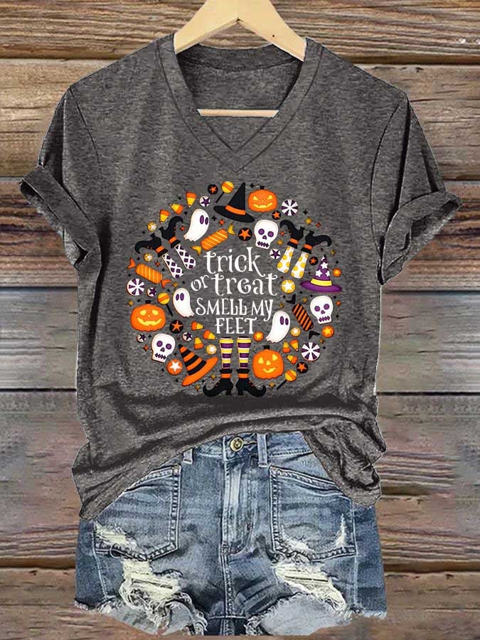 Women's Halloween Trick Or Treat Print T-shirt