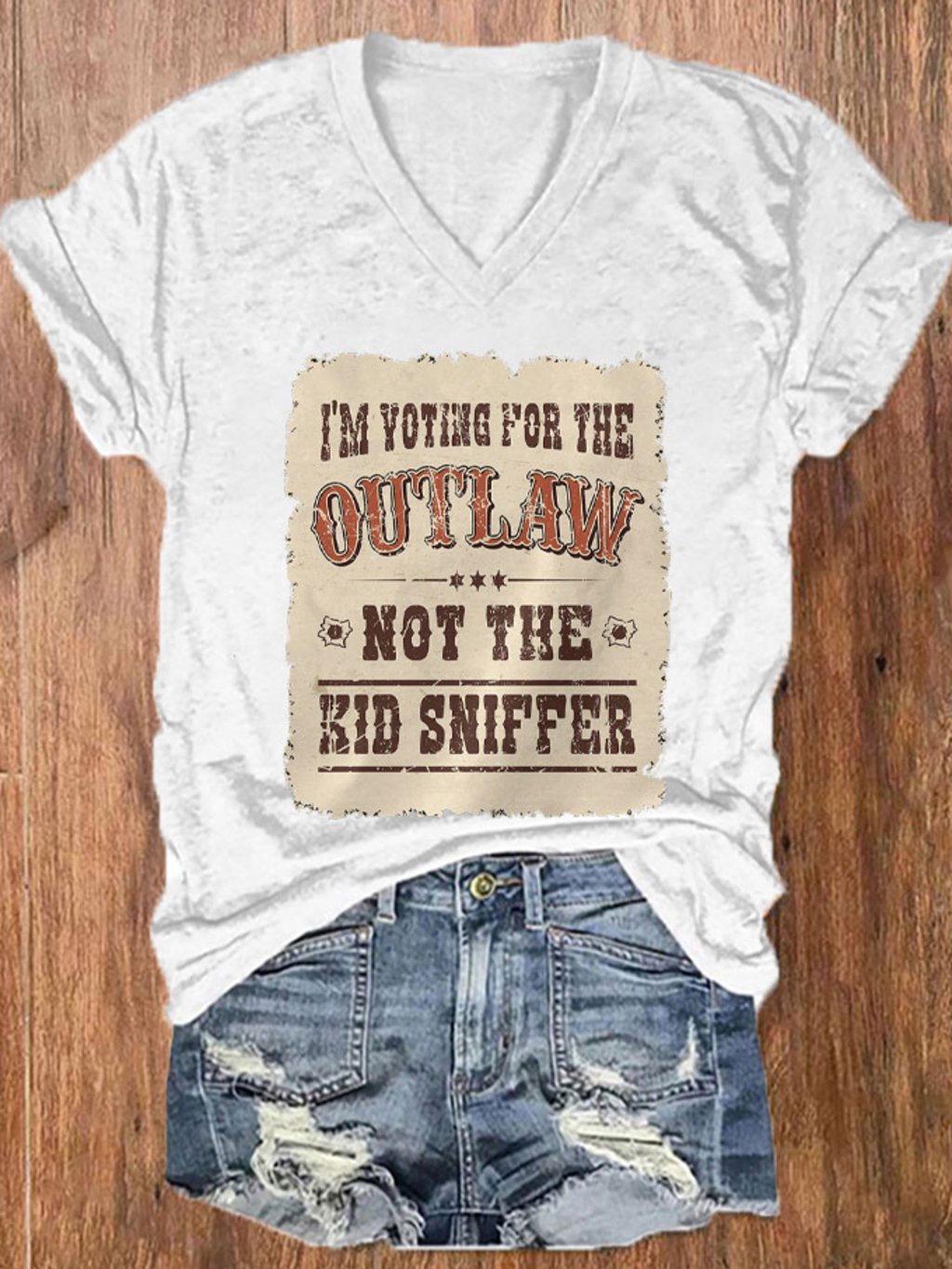 Women's I'm Voting For The Outlaw Not The Kid Sniffer Print T-Shirt