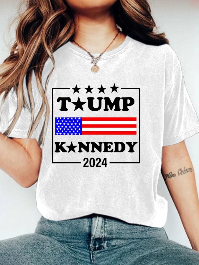 Women's American Flag Print Crew Neck T-Shirt