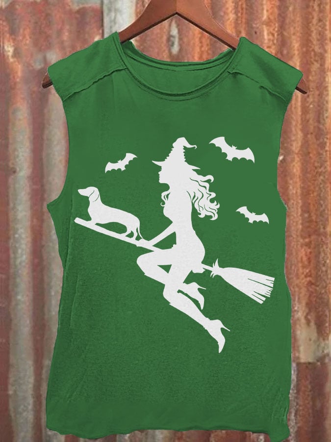 Women's Witch and Puppy Print Vest