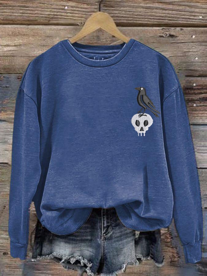 Women's Halloween Crow Skull Sweatshirt