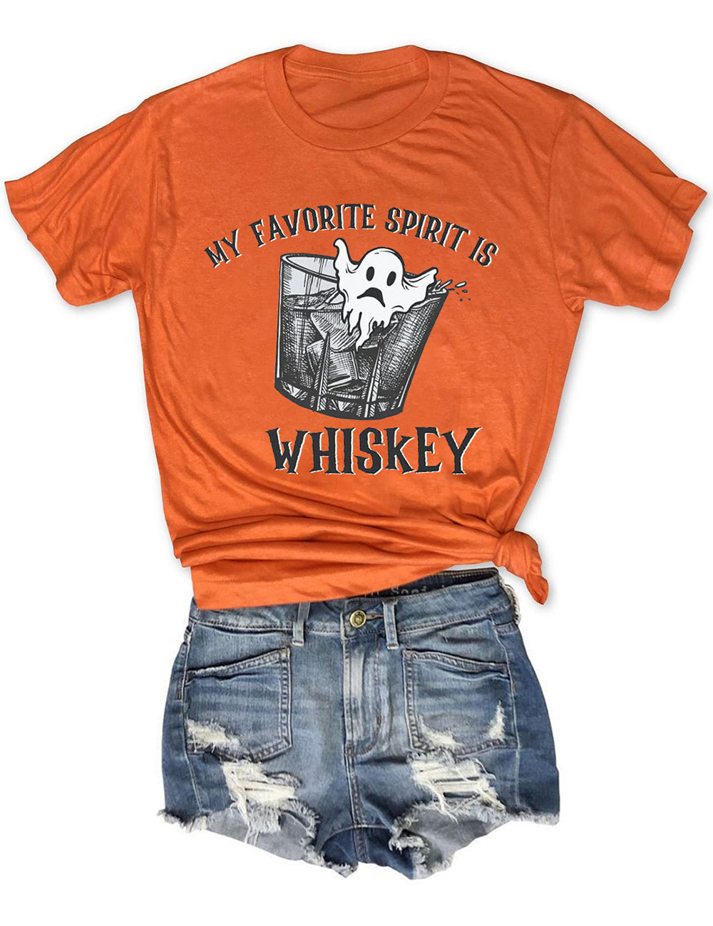Women's Halloween Ghost Whiskey Lover Drinking Print T-Shirt