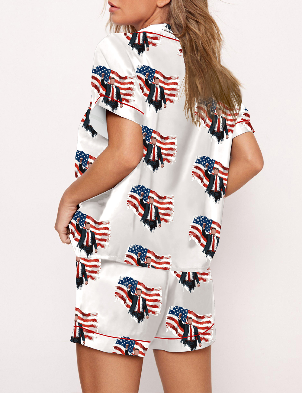 Women's Freedom Fist Raised With American Flag Satin Pajama Set