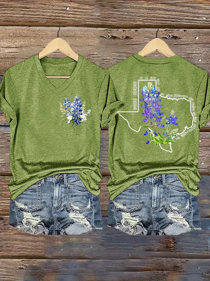 Women's Texas Flood KERR COUNTY STRONG Print V-Neck T-Shirt