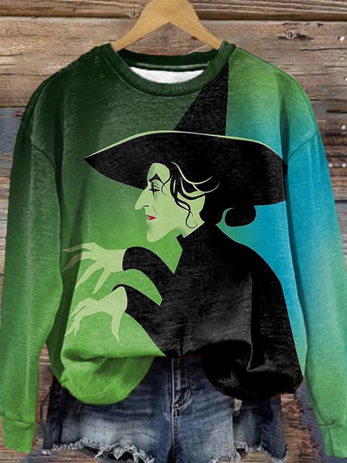 Women's Halloween Wizard Of Oz Witch Print Casual Sweatshirt