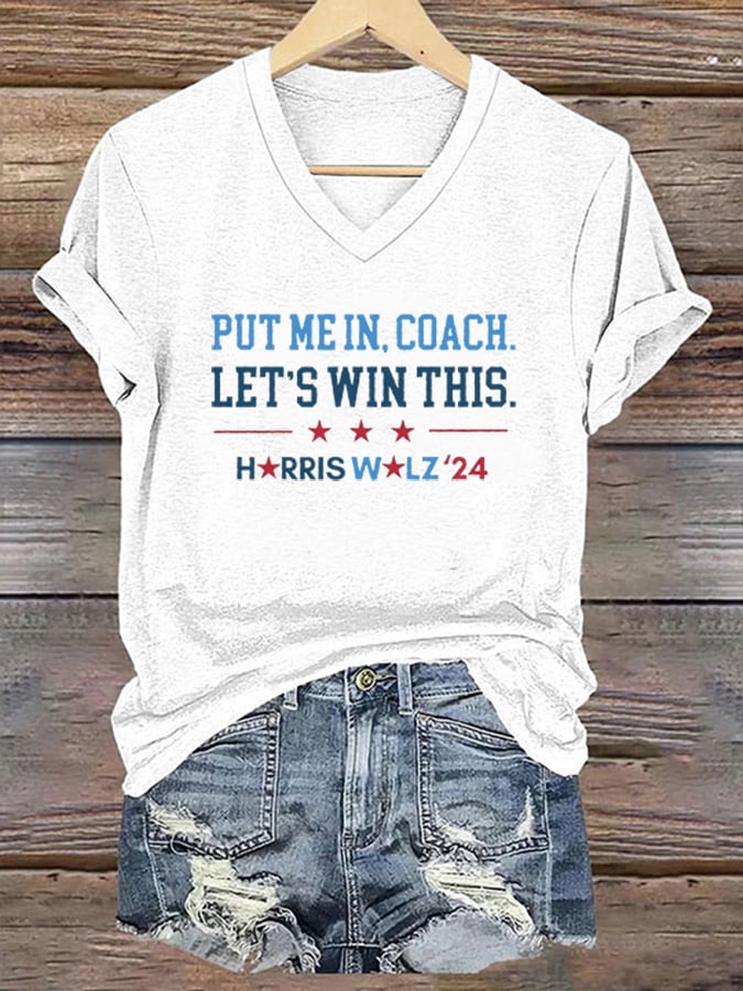 Women's "Put Me In, Coach. Let't Win This" Printed Casual T-Shirt
