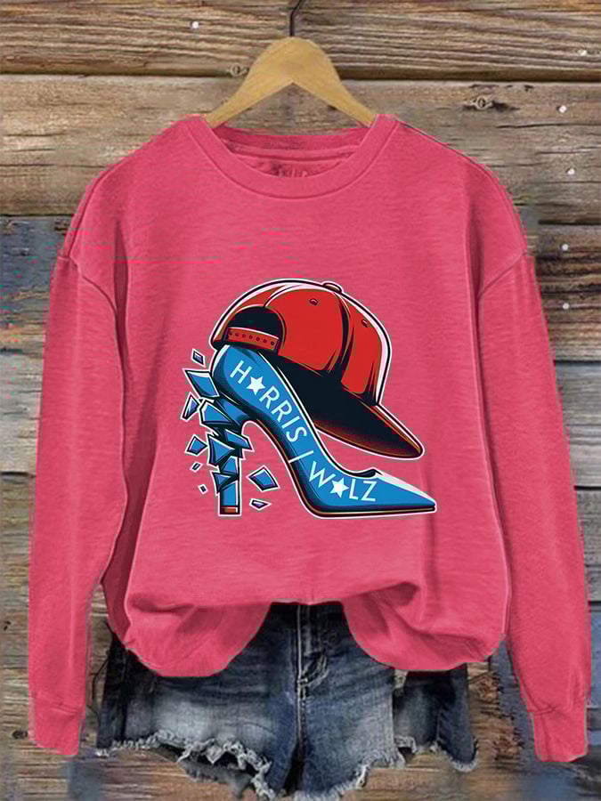 Women's Red Hat Crushing Blue High Heels Printed Sweatshirt