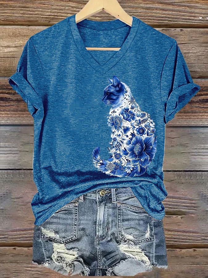 Women'S Cat Printed T-Shirt