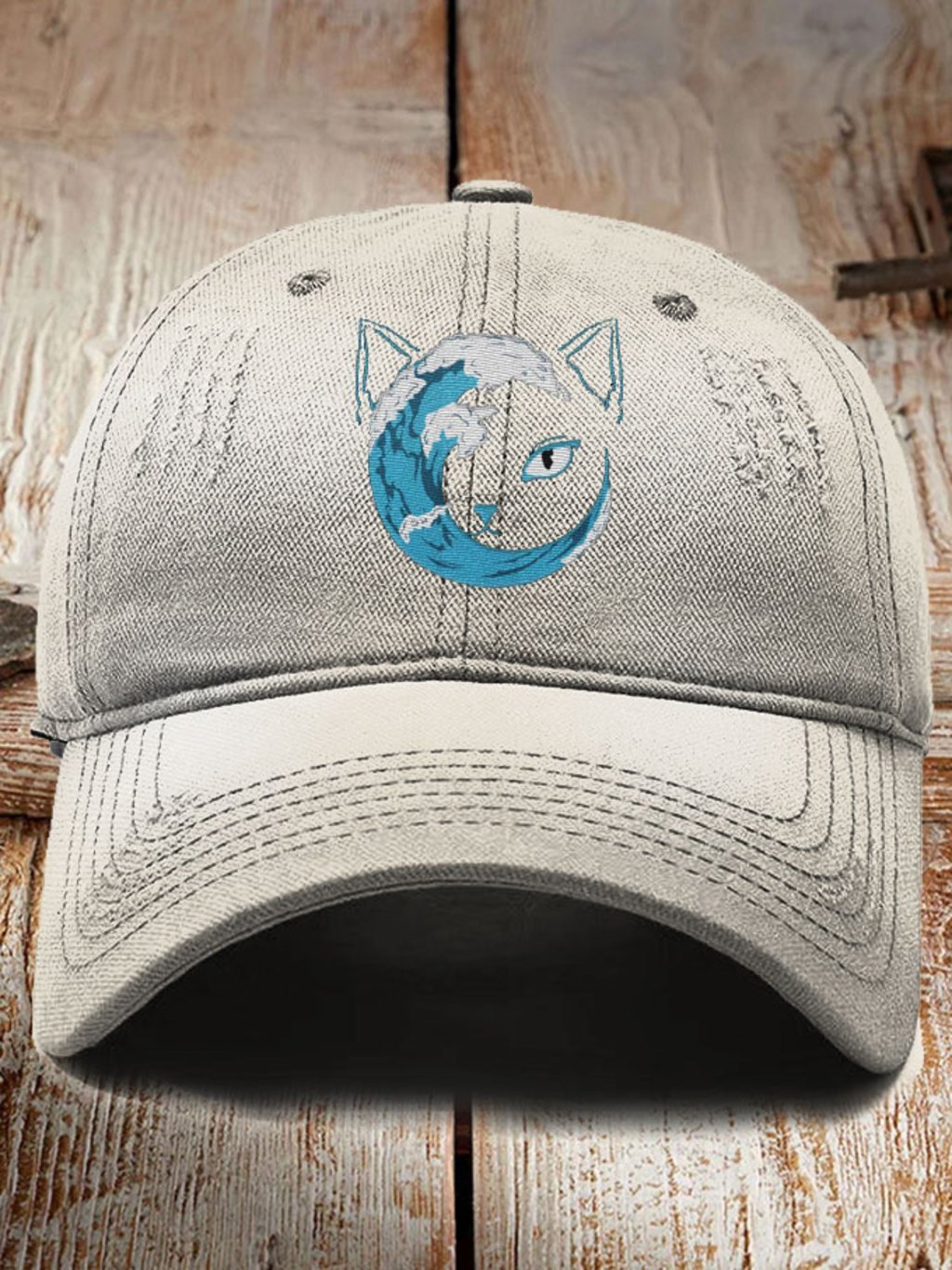 Unisex Blue Wave&Cat Printed Hat