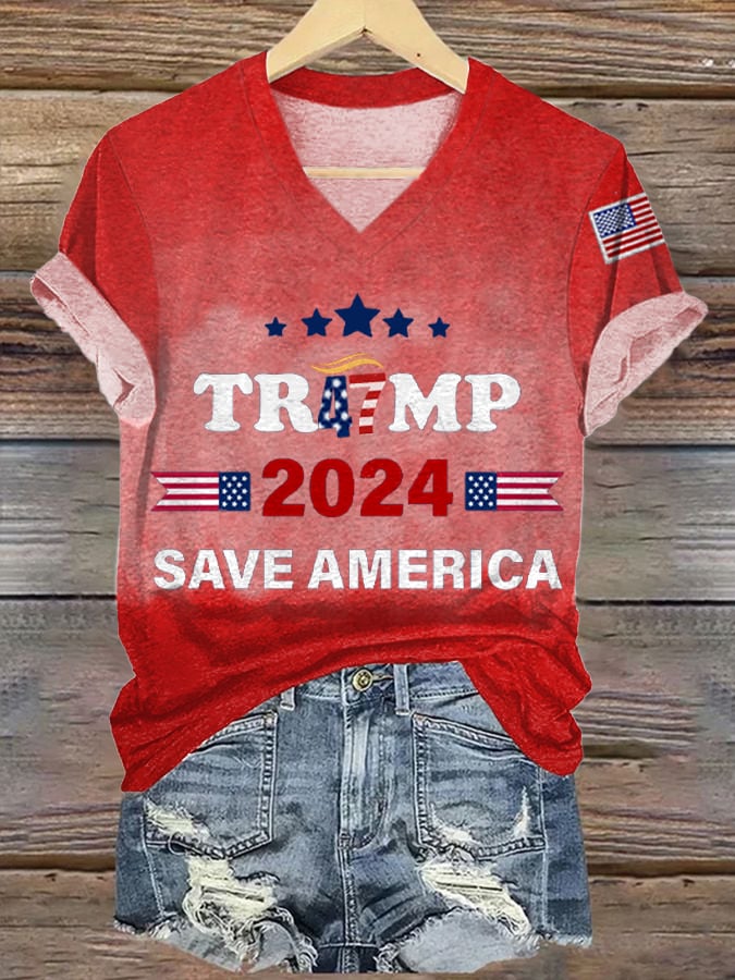 Women's Save America Printed Casual T-Shirt