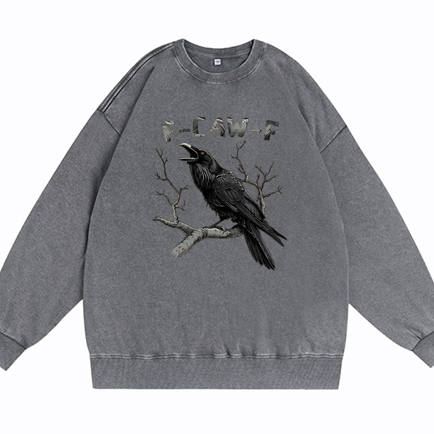 F-Caw-F Crow Cotton Washed Long Sleeve Sweatshirt