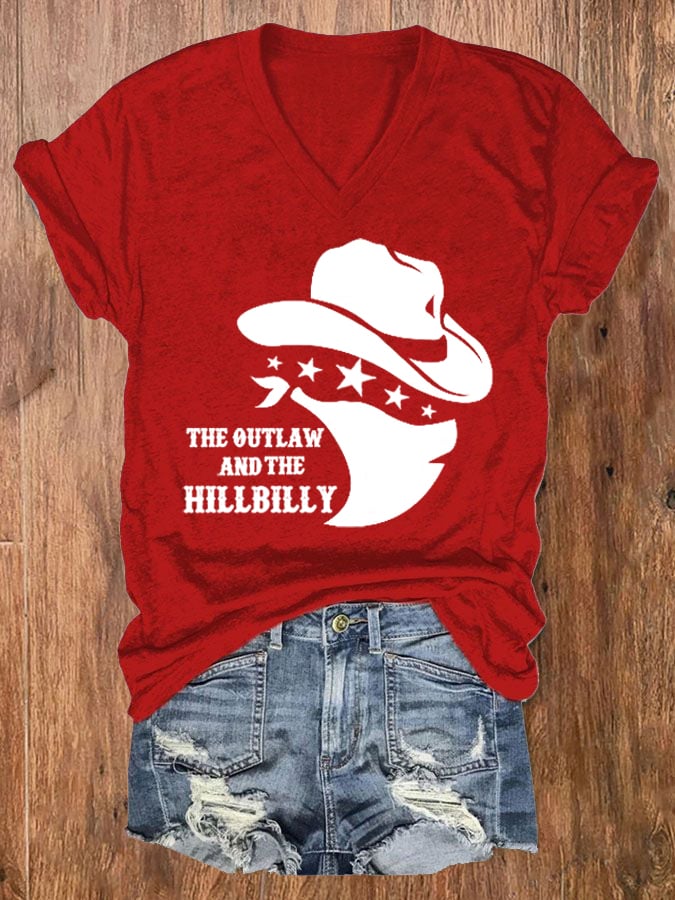 Women's The Outlaw and The Hillbilly Print V-Neck T-Shirt