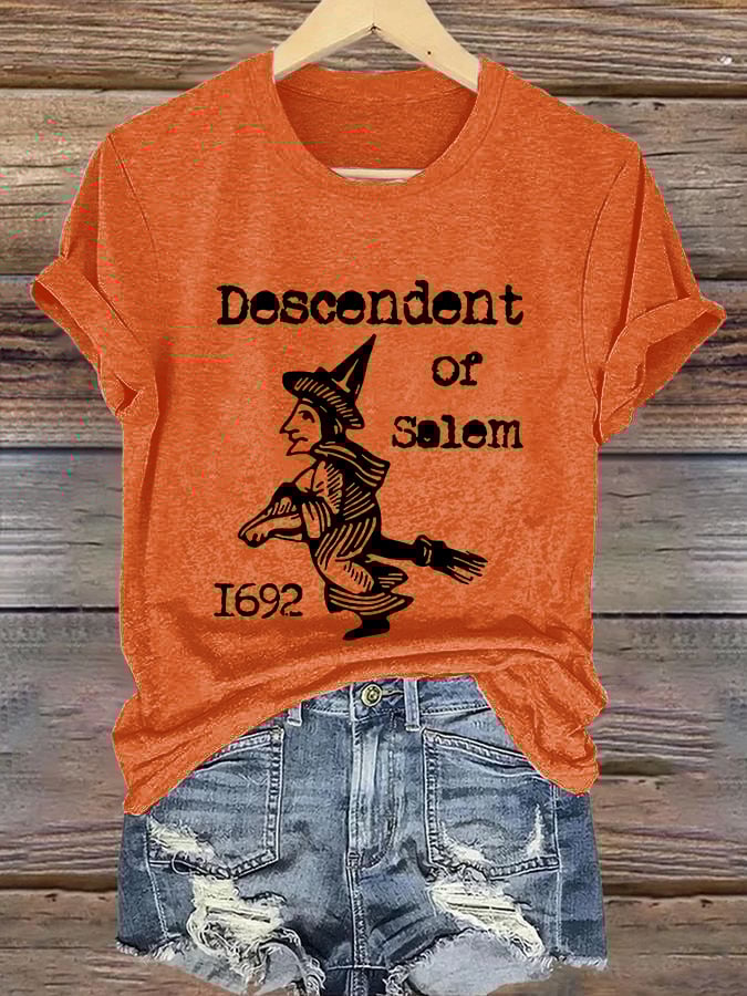 Retro Halloween 1692 Descendent Of Salem Witch Trials Print T-Shirt
