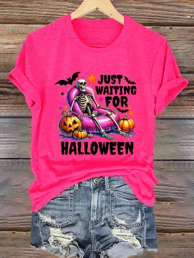 Women's Just Waiting for Halloween Print Casual T-Shirt