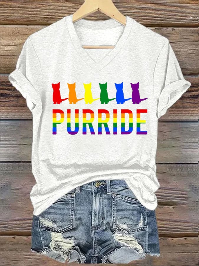Women's La   Cat Purride Printed Short-Sleeved T-Shirt