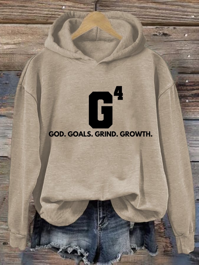 Women's God Goals Grind Growth Printed Hoodie
