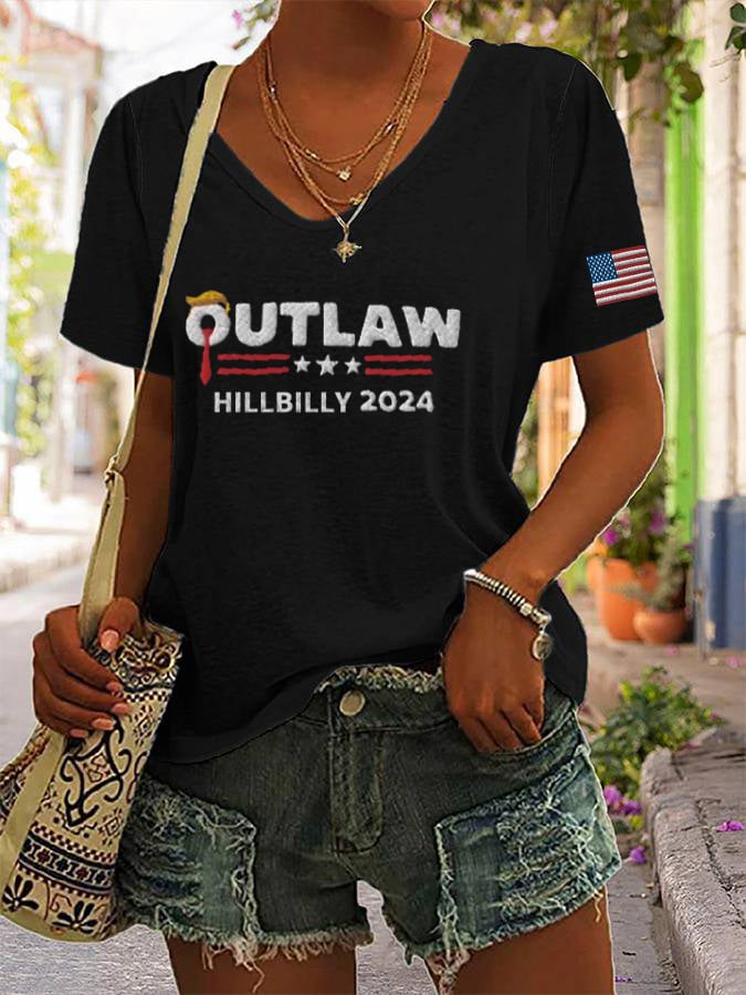 Women'sThe Outlaw and The Hillbilly Print V-Neck T-Shirt