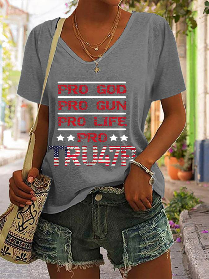 Women's Pro God Pro Gun Pro Life Print Round Neck T-Shirt