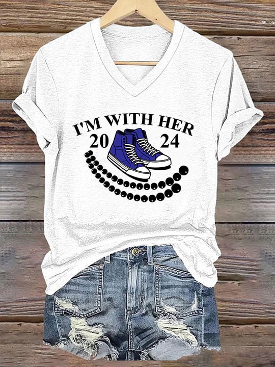 Women's Chucks And Pearls Printed V Neck T-Shirt
