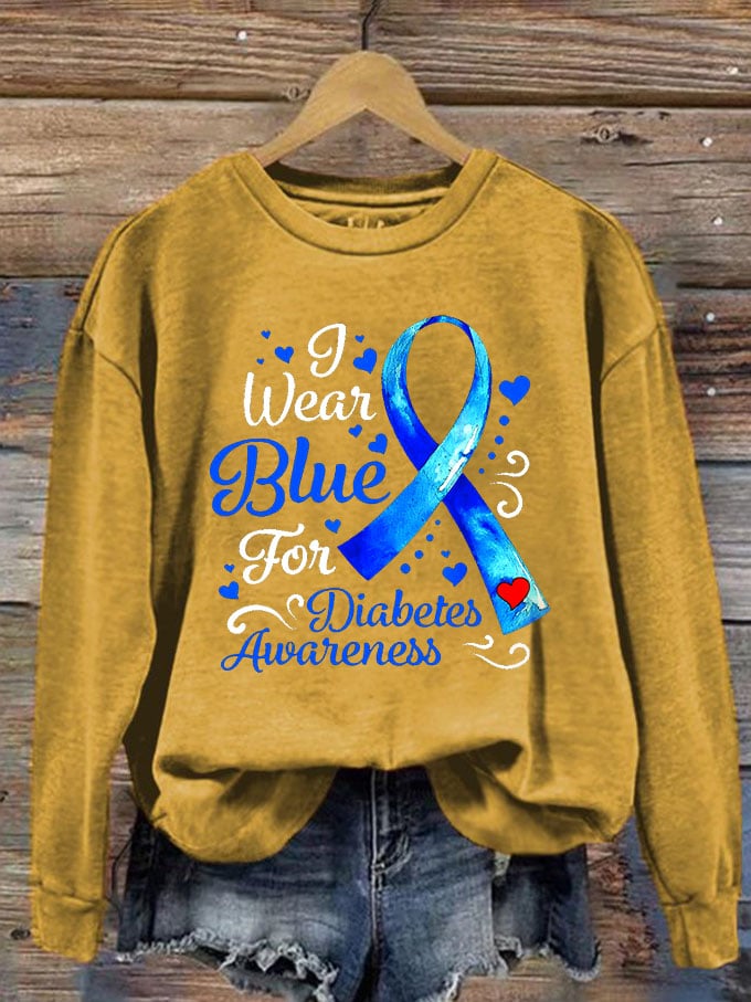Women's I Wear Blue For Diabetes Awareness Printed Sweatshirt