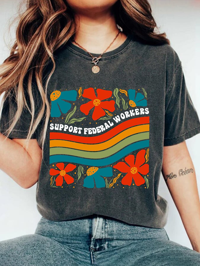Retro Support Federal Workers Print T-Shirt