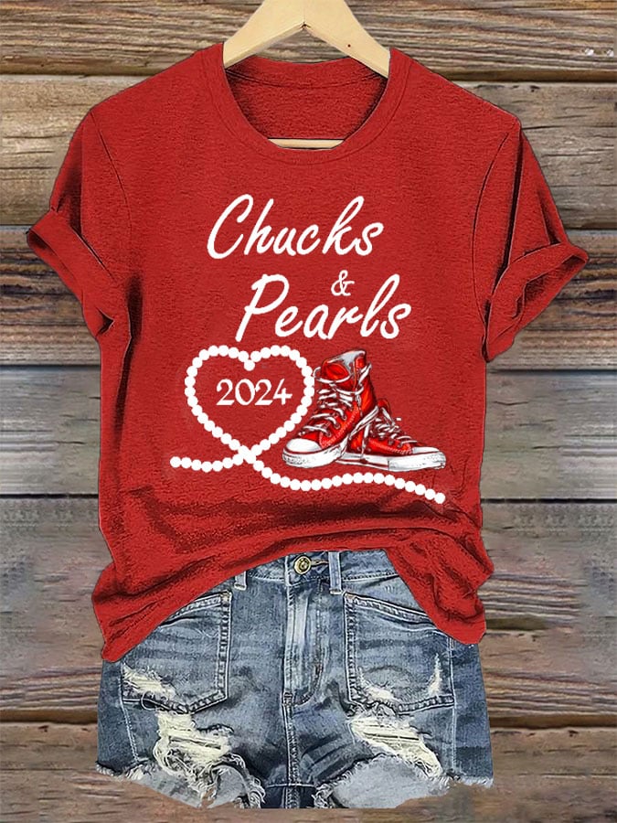 Women's Chucks & Pearls Printed Casual T-Shirt