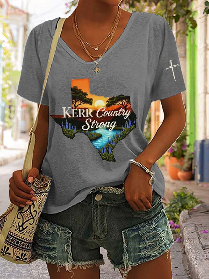 Women's Texas Flood KERR Country Strong Print Casual T-Shirt