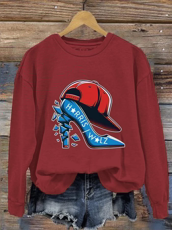 Women's Red Hat Crushing Blue High Heels Printed Sweatshirt