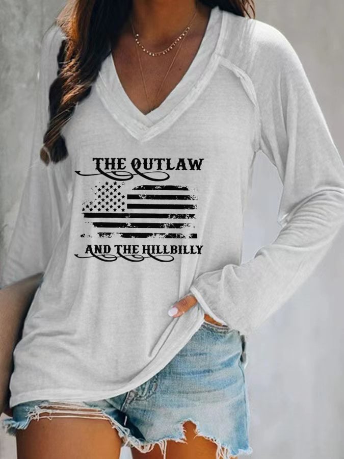 Women's The Outlaw and The Hillbilly Print V-Neck T-Shirt