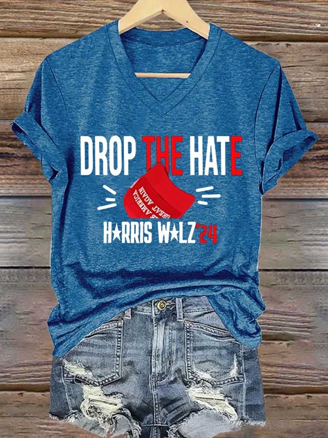 Women's Drop The Hate No Maga Hat Print T-shirt