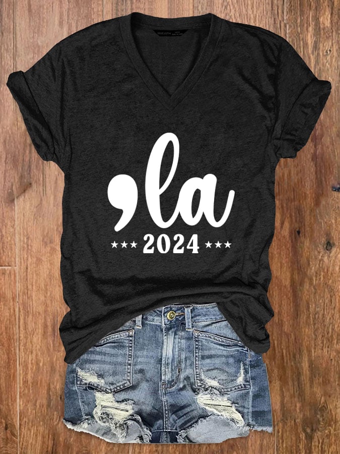 Women's Comma La Printed Casual V-Neck T-Shirt