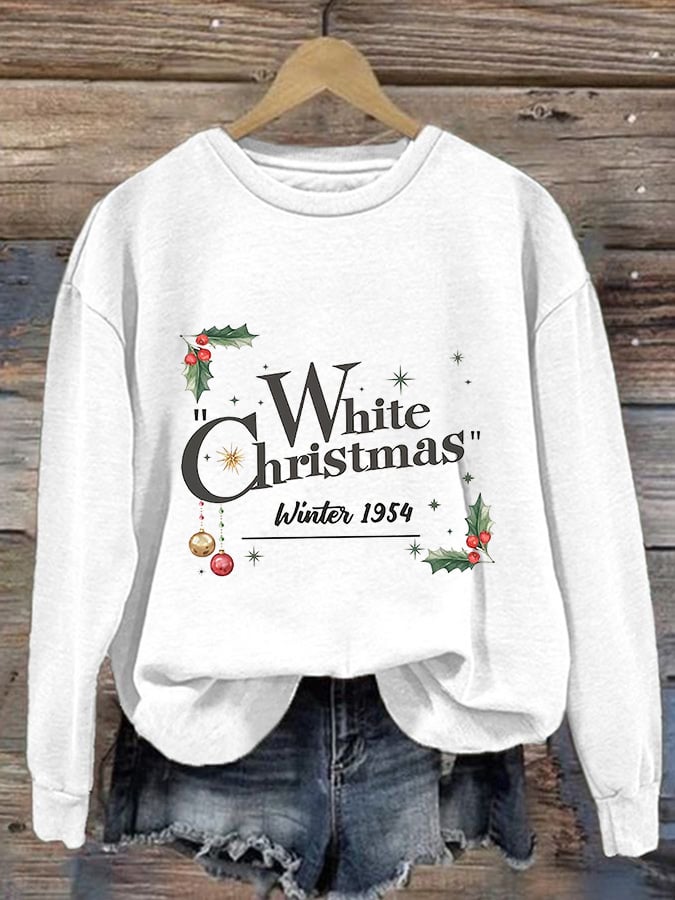 Women'S White Christmas Print Casual Sweatshirt