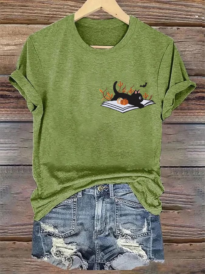 Women's Cute Cat Halloween Print Shirt