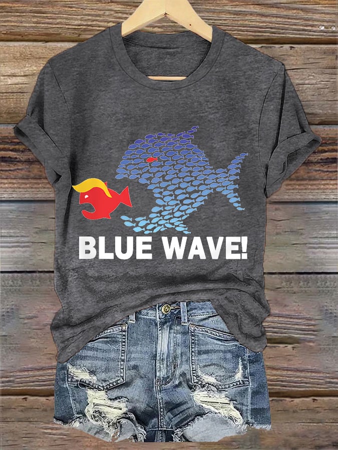 Women's Blue Fish Eating Red Fish Blue Wave 2024  Tee