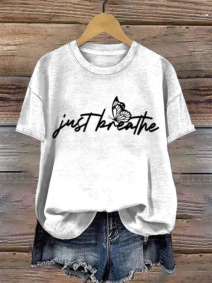 Women's Just Breathe Print Round Neck T-Shirt