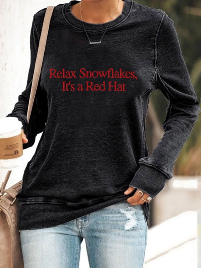 Women's 'Relax Snowflakes Its a Red Hat' Print Sweatshirt