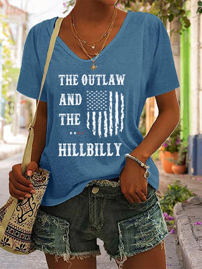 Women's The Outlaw and The Hillbilly Print V-Neck T-Shirt