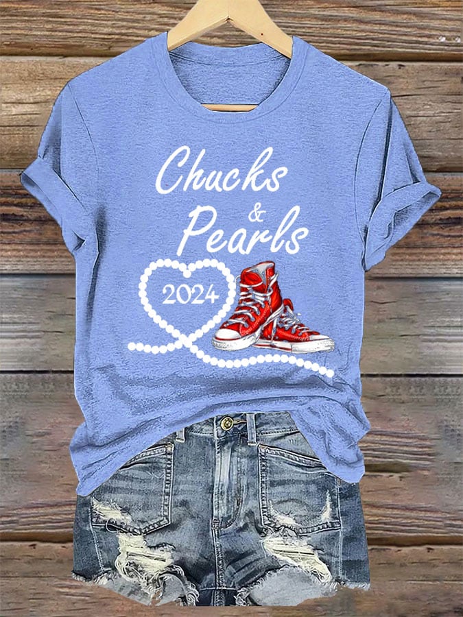 Women's Chucks & Pearls Printed Casual T-Shirt