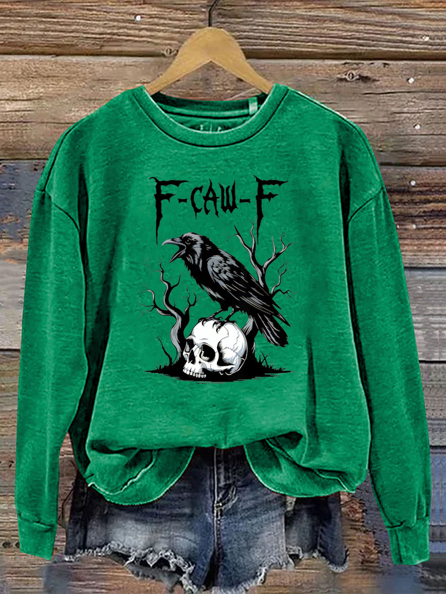 Women's Halloween Crow Stepping On A Skull F-Caw -F Pattern Print Casual Sweatshirt