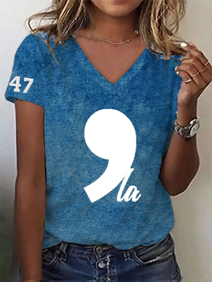Women's la 47 Printed Casual V Neck T-Shirt