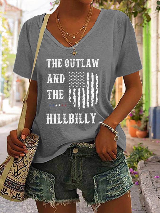 Women's The Outlaw and The Hillbilly Print V-Neck T-Shirt